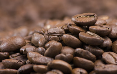 Close up of pile of coffee beans