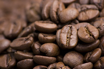 Close up of pile of coffee beans
