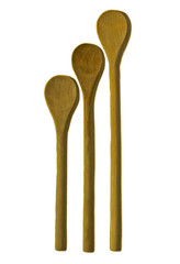 Three wooden spoons of varying lengths, sitting side by side