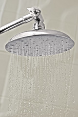 Streams of water jet from a flat-head shower