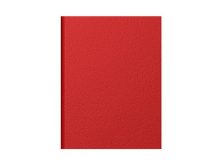 Top down view of a closed red book with a textured cover.