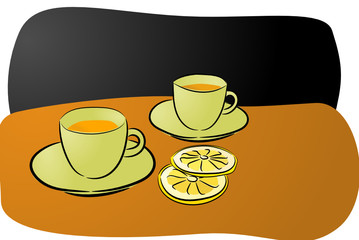Two cups of tea with lemon