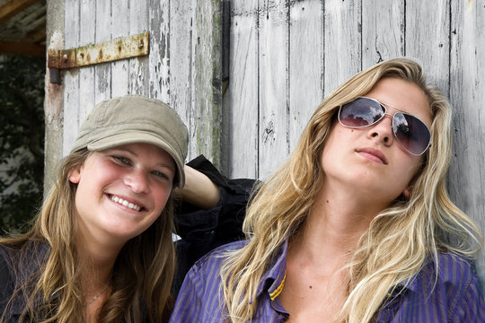 Blond young girls posing.