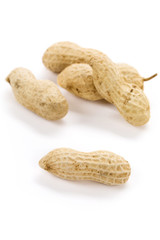 Peanuts with white background, close up