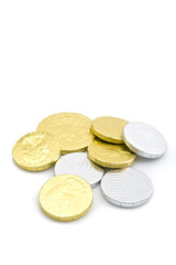 hanukkah gelt - chocolate coines isolated on white