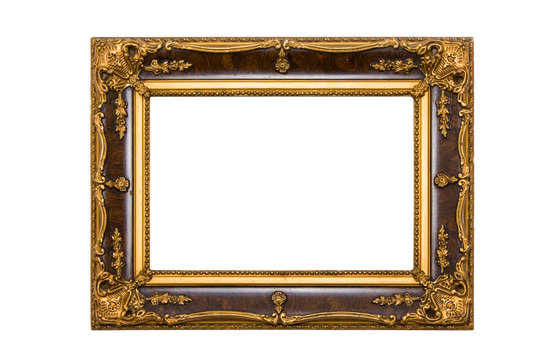 Old and aged painting frame isolated on white background