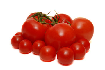 Several tomatoes against the white background