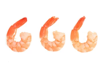  Three cooked fantail prawns isolated on white © Richard Griffin
