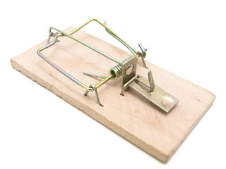 Single mousetrap against the white background