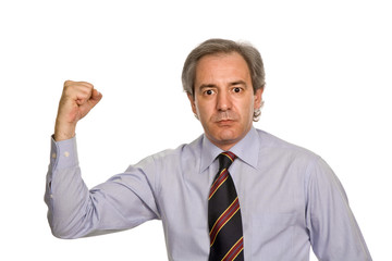 successful business man with arms isolated on white