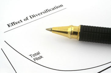 business chart with total risk and ballpoint pen
