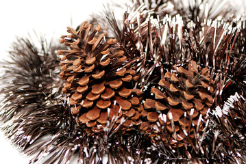 Cone.Christmas decorations on white background