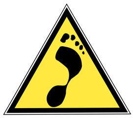 yellow and black triangular traffic sign with a foot print