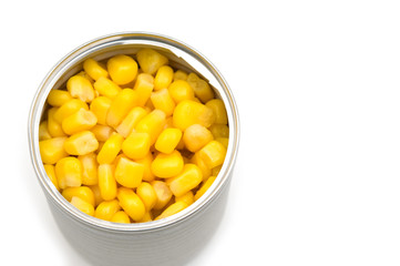 maize in the tin on white background