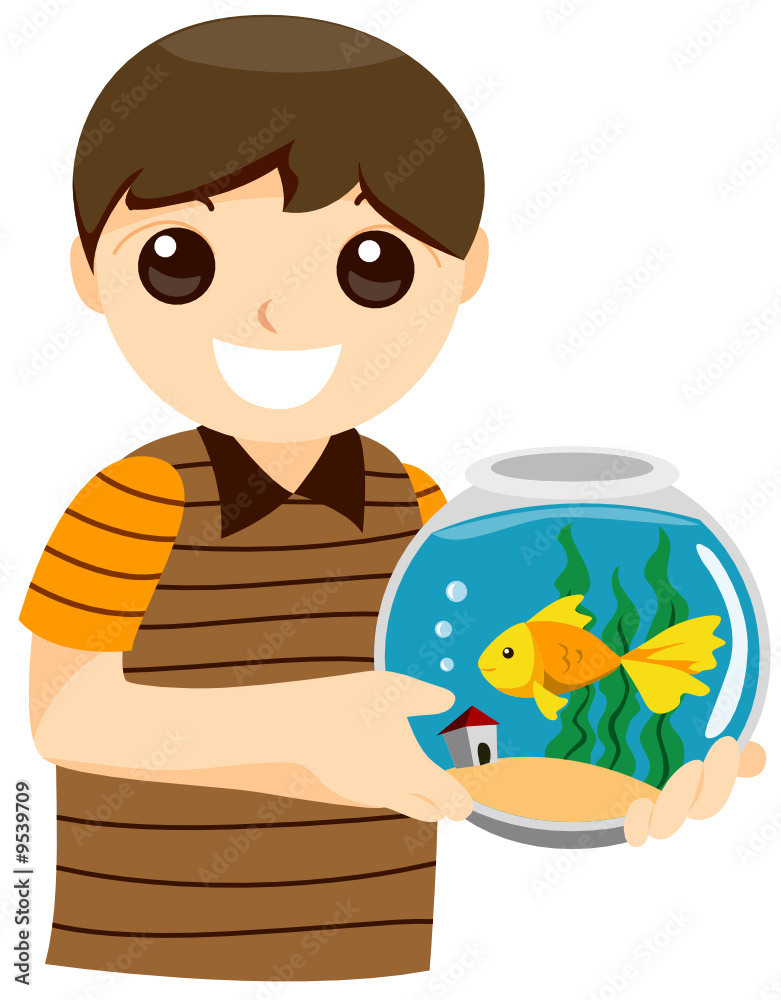 Canvas Prints Boy with Pet Fish