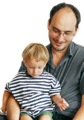 father and son over white