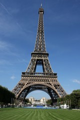 View of the Eiffel Tower from Champ de Mars, Paris, France