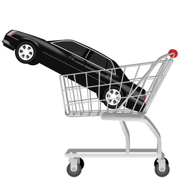 car buying_a black auto in shopping cart