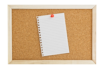 Cork Pin Board  with a sheet of white paper