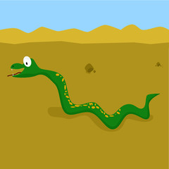Naklejka premium Cartoon snake in the desert