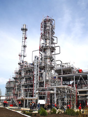 Equipment at an oil refinery facility.