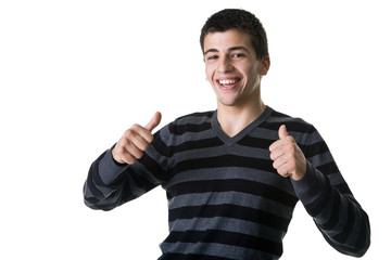 Fototapeta premium Portrait of a handsome young man, with a thumbs up gesture.