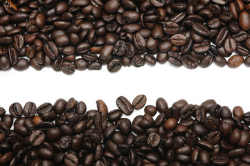 Coffee beans frame over white with copyspace