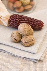 colors of autumn, composition with fruit and towels