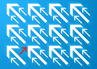 Arrows all heading in same direction except one.