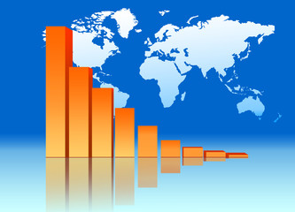 Decreasing Bar Chart - Business Data Graph With World Map