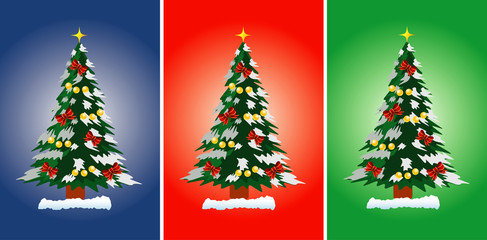 Christmas tree on the blue, red and green background
