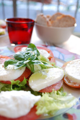 caprese salad. tomatoe, basil and mozzarella cheese