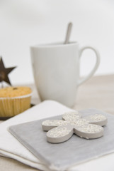 Mug coffee and muffin breakfast