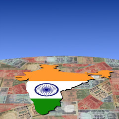 Fototapeta na wymiar India map flag on Rupee globe illustration