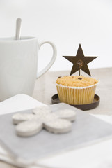 Mug coffee and muffin breakfast