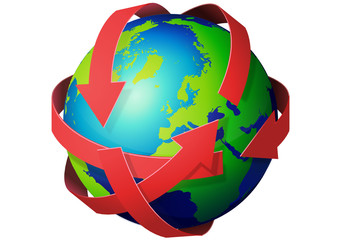 Globe terrestre et flèches rouge (détouré)