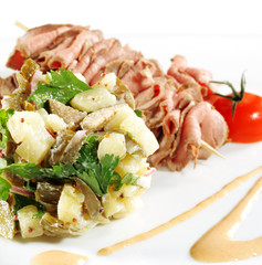 Roast Beef Served with Salad and Cherry Tomato