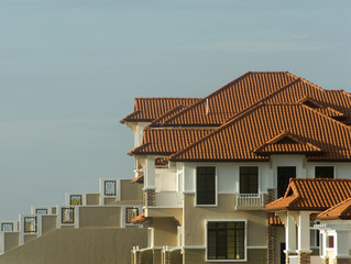 Typical roof pattern of residential area in an Asian country.