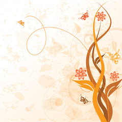 Decorative floral on grunge background, vector illustration