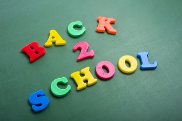 Magnetic alphabet letters on a chalkboard Back to School