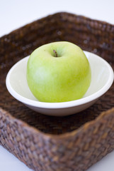 Fresh green apple fruit breakfast on white background