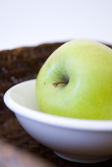 Fresh green apple fruit breakfast on white background
