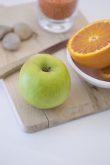 Fresh green apple fruit breakfast on white background
