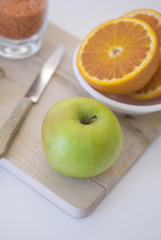 Fresh green apple fruit breakfast on white background