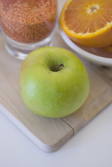 Fresh green apple fruit breakfast on white background