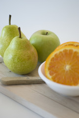 orange, apple and pear fresh fruit isolated on white