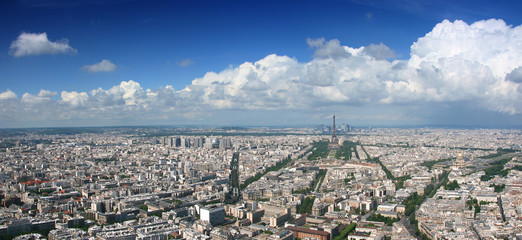 Paris aerial panoramic view from Montparnasse tower.