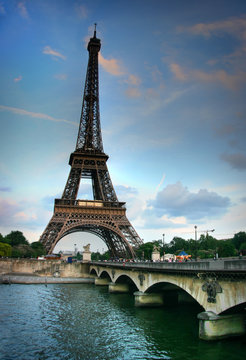 Eiffel tower and Seine river. HDR image.