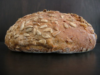 Fresh bread food over wood background