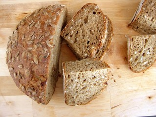 Fresh bread food over wood background